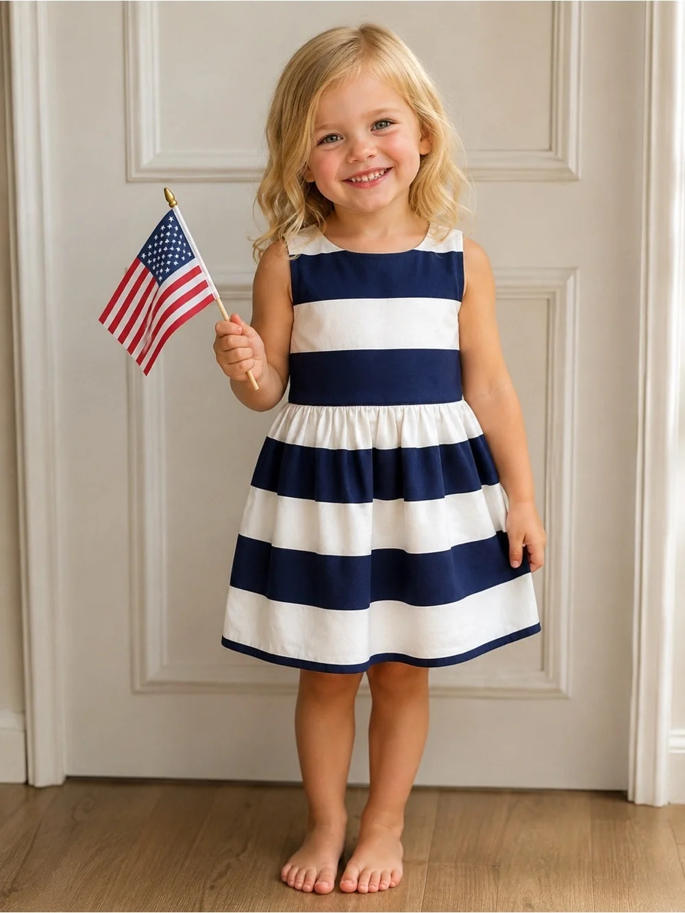 J crew Navy and White Striped Sleeveless Girls' Dress